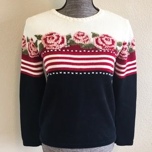 Vintage Casual Corner American Flag Rose Sweater